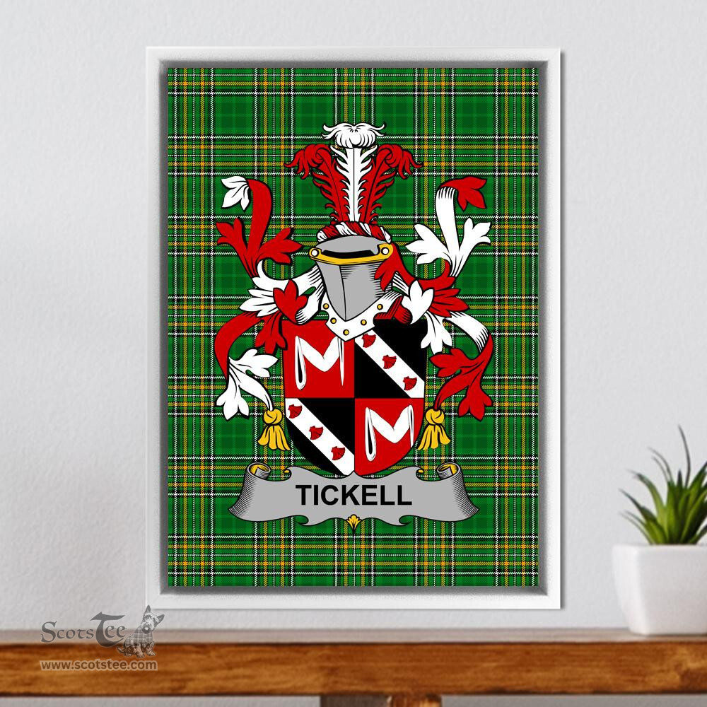 Irish Tickell Coat of Arms Family Crest Ireland Framed Canvas Print Irish National Tartan