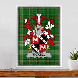 Irish Tickell Coat of Arms Family Crest Ireland Framed Canvas Print Irish National Tartan