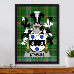 Irish Staples Coat of Arms Family Crest Ireland Framed Canvas Print Irish National Tartan
