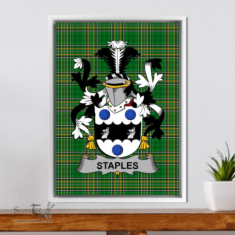 Irish Staples Coat of Arms Family Crest Ireland Framed Canvas Print Irish National Tartan