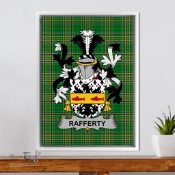 Irish Rafferty or O'Rafferty Coat of Arms Family Crest Ireland Framed Canvas Print Irish National Tartan