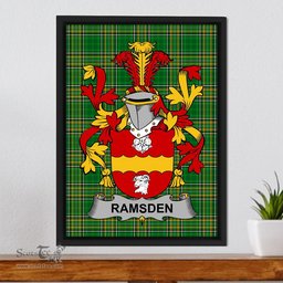 Irish Ramsden Coat of Arms Family Crest Ireland Framed Canvas Print Irish National Tartan
