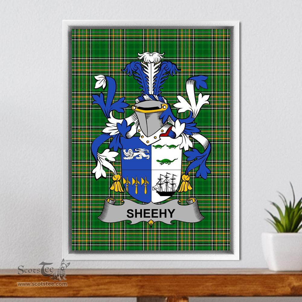 Irish Sheehy or McSheehy Coat of Arms Family Crest Ireland Framed Canvas Print Irish National Tartan