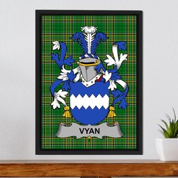 Irish Vyan Coat of Arms Family Crest Ireland Framed Canvas Print Irish National Tartan