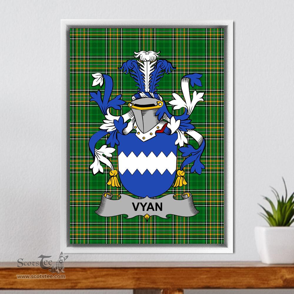 Irish Vyan Coat of Arms Family Crest Ireland Framed Canvas Print Irish National Tartan