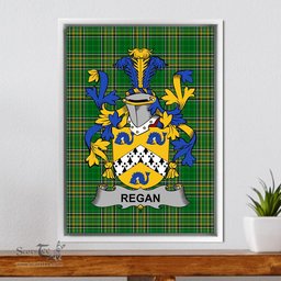 Irish Regan or O'Regan Coat of Arms Family Crest Ireland Framed Canvas Print Irish National Tartan