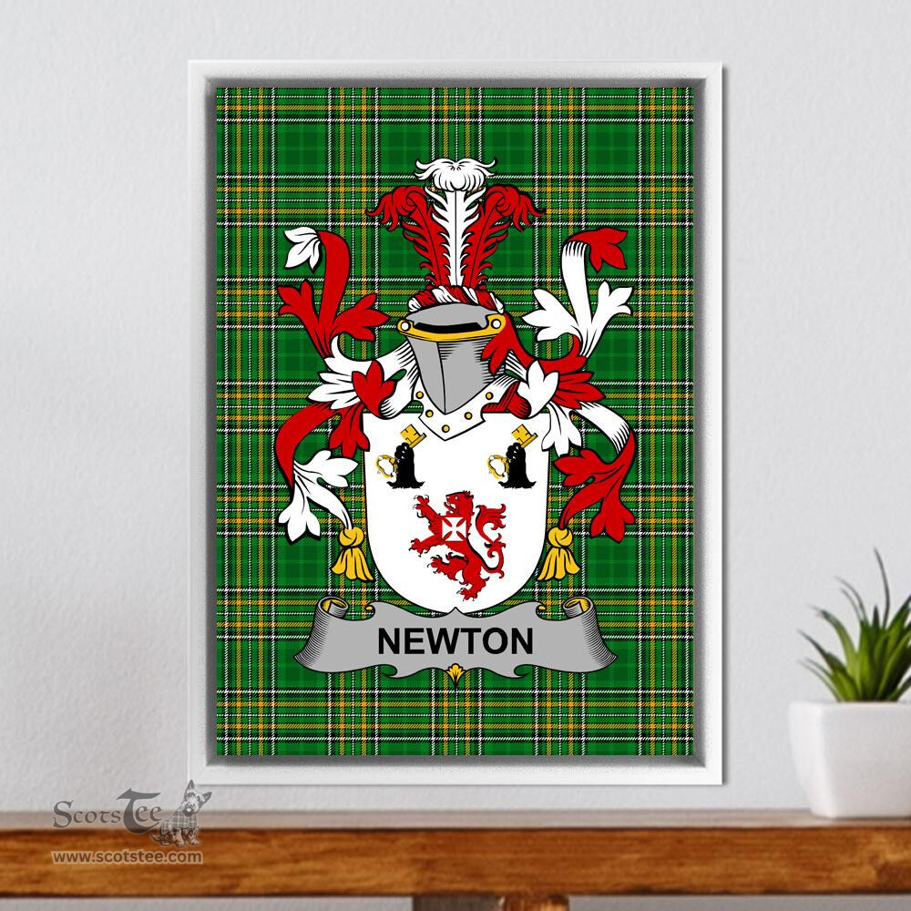 Irish Newton Coat of Arms Family Crest Ireland Framed Canvas Print Irish National Tartan