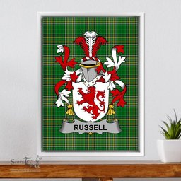Irish Russell Coat of Arms Family Crest Ireland Framed Canvas Print Irish National Tartan