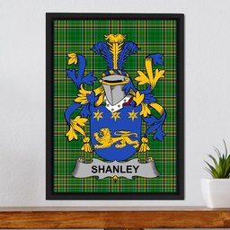 Irish Shanley or McShanly Coat of Arms Family Crest Ireland Framed Canvas Print Irish National Tartan