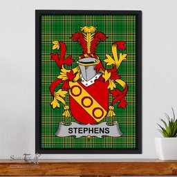 Irish Stephens Coat of Arms Family Crest Ireland Framed Canvas Print Irish National Tartan