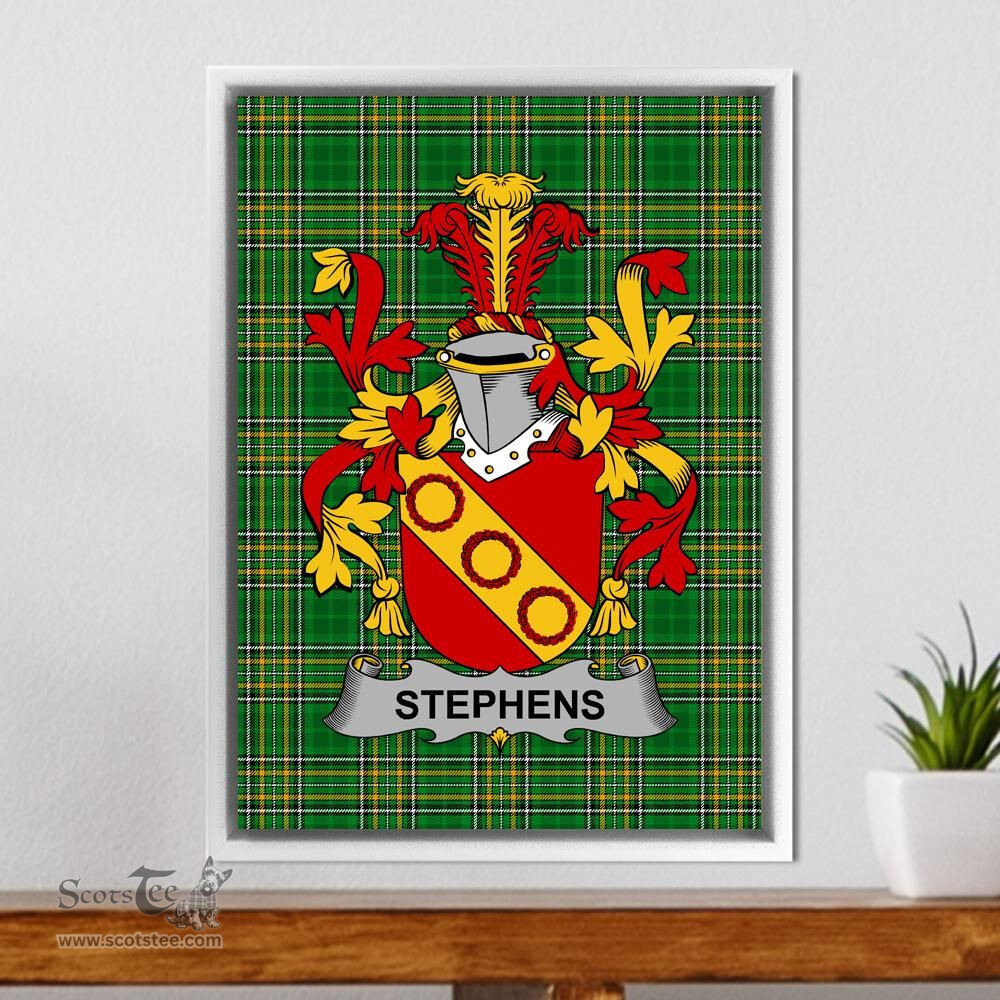 Irish Stephens Coat of Arms Family Crest Ireland Framed Canvas Print Irish National Tartan