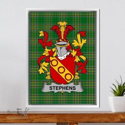Irish Stephens Coat of Arms Family Crest Ireland Framed Canvas Print Irish National Tartan