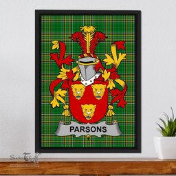Irish Parsons Coat of Arms Family Crest Ireland Framed Canvas Print Irish National Tartan