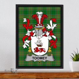 Irish Toomey or O'Twomey Coat of Arms Family Crest Ireland Framed Canvas Print Irish National Tartan