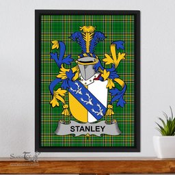 Irish Stanley Coat of Arms Family Crest Ireland Framed Canvas Print Irish National Tartan