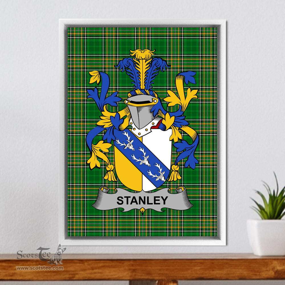 Irish Stanley Coat of Arms Family Crest Ireland Framed Canvas Print Irish National Tartan