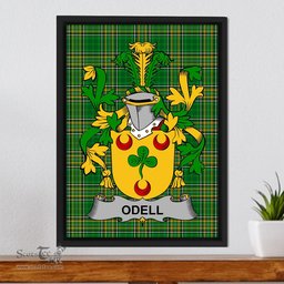 Irish Odell Coat of Arms Family Crest Ireland Framed Canvas Print Irish National Tartan