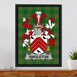 Irish Singleton Coat of Arms Family Crest Ireland Framed Canvas Print Irish National Tartan