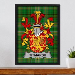 Irish Titmarsh Coat of Arms Family Crest Ireland Framed Canvas Print Irish National Tartan