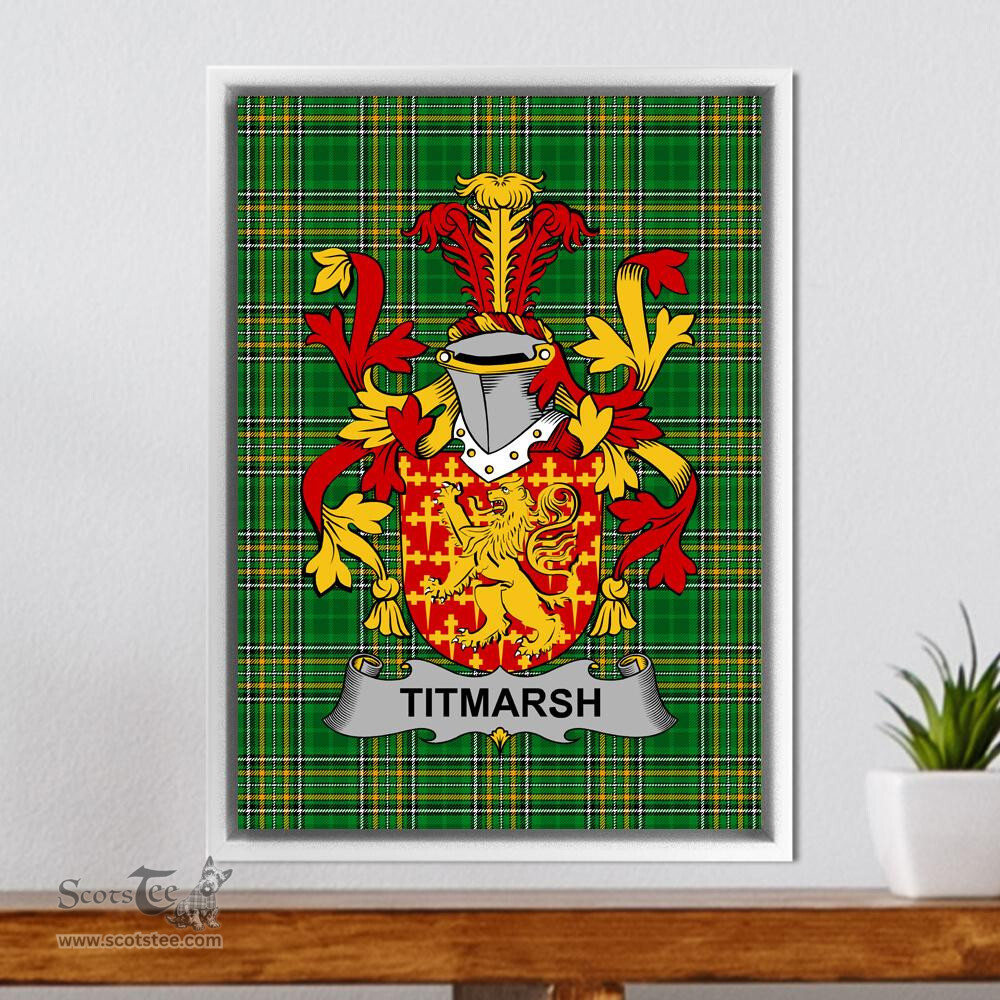 Irish Titmarsh Coat of Arms Family Crest Ireland Framed Canvas Print Irish National Tartan