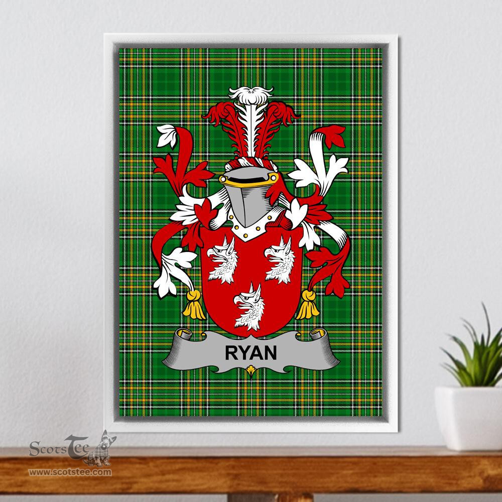 Irish Ryan or O'Mulrian Coat of Arms Family Crest Ireland Framed Canvas Print Irish National Tartan