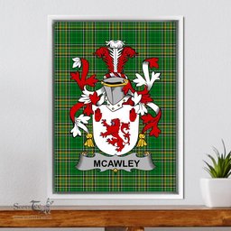 Irish McAwley or McCawley Coat of Arms Family Crest Ireland Framed Canvas Print Irish National Tartan