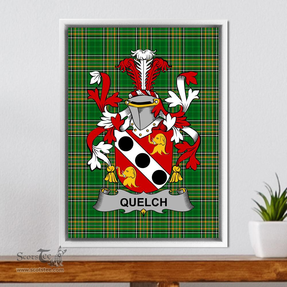 Irish Quelch Coat of Arms Family Crest Ireland Framed Canvas Print Irish National Tartan