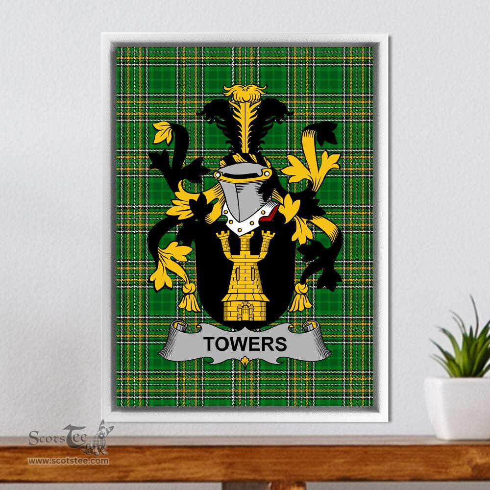 Irish Towers Coat of Arms Family Crest Ireland Framed Canvas Print Irish National Tartan