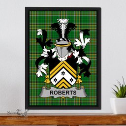 Irish Roberts Coat of Arms Family Crest Ireland Framed Canvas Print Irish National Tartan