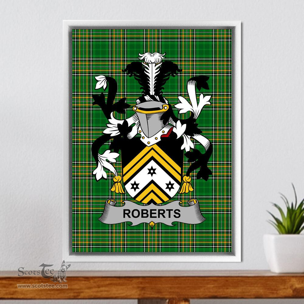 Irish Roberts Coat of Arms Family Crest Ireland Framed Canvas Print Irish National Tartan