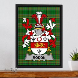 Irish Rodon or Rodden Coat of Arms Family Crest Ireland Framed Canvas Print Irish National Tartan