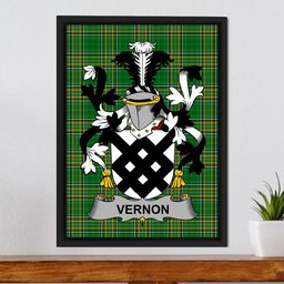 Irish Vernon Coat of Arms Family Crest Ireland Framed Canvas Print Irish National Tartan