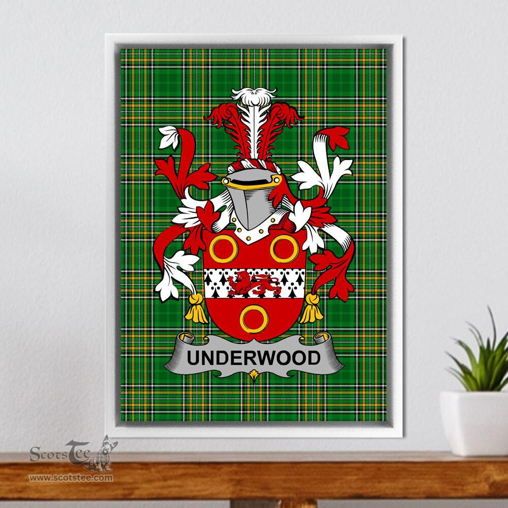 Irish Underwood Coat of Arms Family Crest Ireland Framed Canvas Print Irish National Tartan