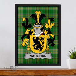 Irish Vaughan Coat of Arms Family Crest Ireland Framed Canvas Print Irish National Tartan