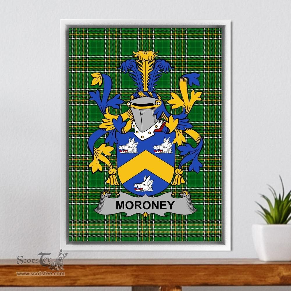Irish Moroney or O'Moroney Coat of Arms Family Crest Ireland Framed Canvas Print Irish National Tartan