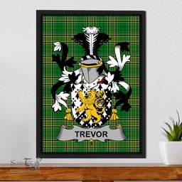 Irish Trevor Coat of Arms Family Crest Ireland Framed Canvas Print Irish National Tartan