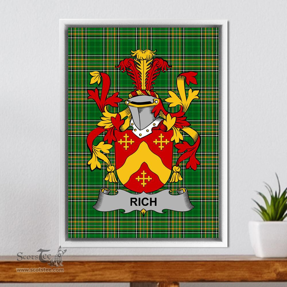 Irish Rich Coat of Arms Family Crest Ireland Framed Canvas Print Irish National Tartan