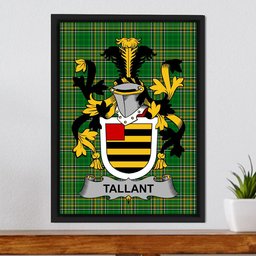 Irish Tallant or Tallon Coat of Arms Family Crest Ireland Framed Canvas Print Irish National Tartan