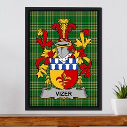 Irish Vizer Coat of Arms Family Crest Ireland Framed Canvas Print Irish National Tartan