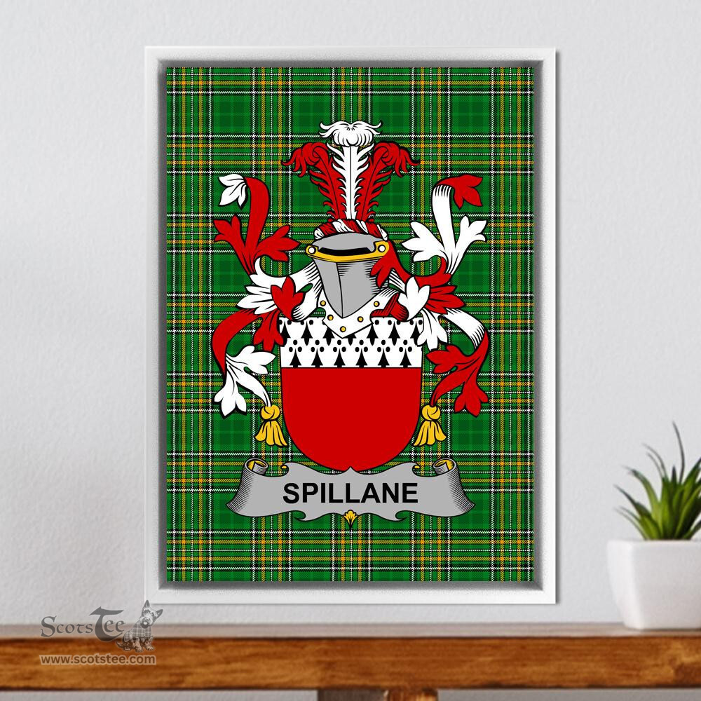 Irish Spillane or O'Spillane Coat of Arms Family Crest Ireland Framed Canvas Print Irish National Tartan