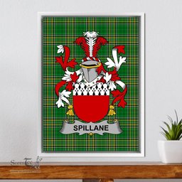 Irish Spillane or O'Spillane Coat of Arms Family Crest Ireland Framed Canvas Print Irish National Tartan