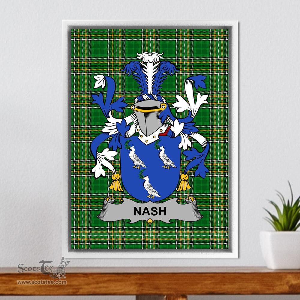 Irish Nash or Naish Coat of Arms Family Crest Ireland Framed Canvas Print Irish National Tartan