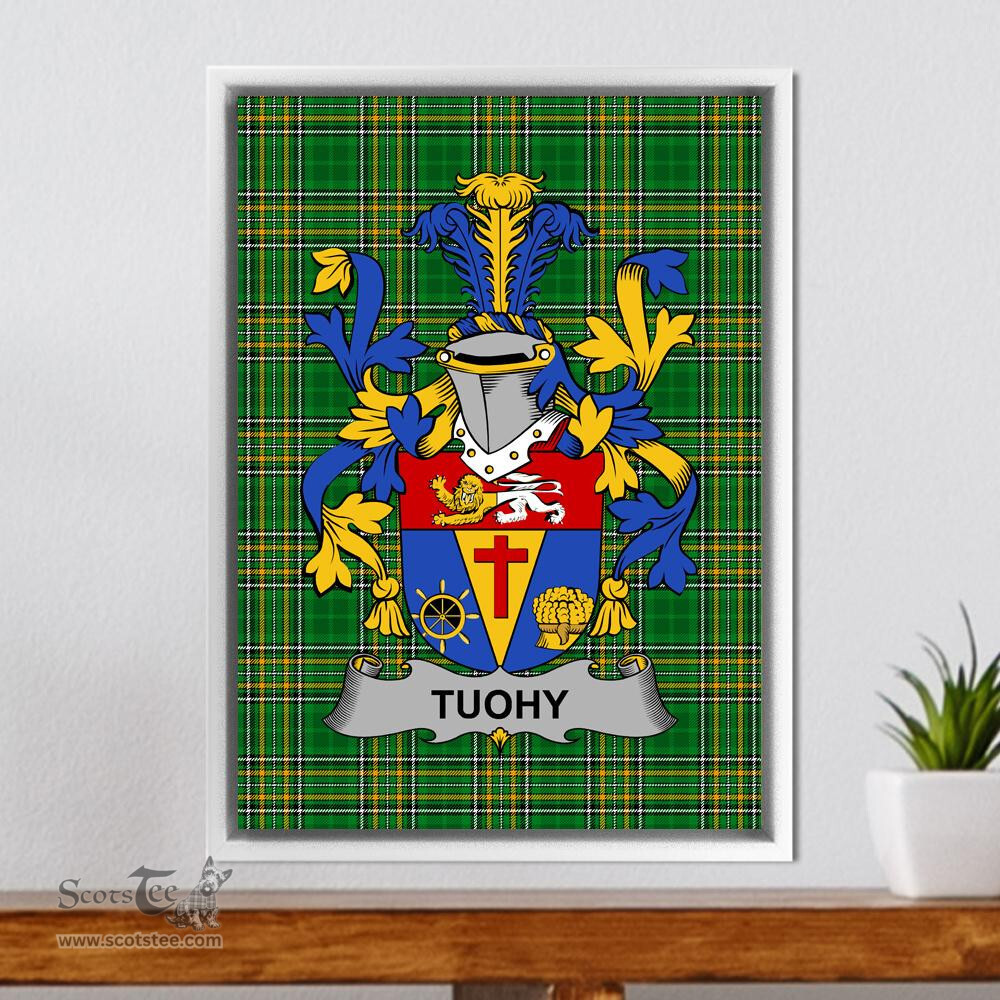 Irish Tuohy or O'Toohey Coat of Arms Family Crest Ireland Framed Canvas Print Irish National Tartan