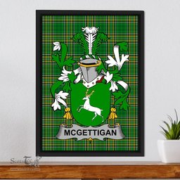 Irish McGettigan or Gethin Coat of Arms Family Crest Ireland Framed Canvas Print Irish National Tartan