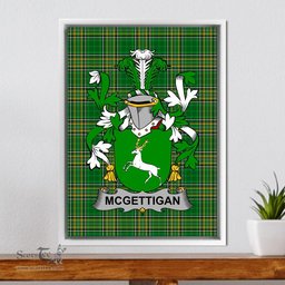 Irish McGettigan or Gethin Coat of Arms Family Crest Ireland Framed Canvas Print Irish National Tartan