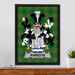 Irish Rawson Coat of Arms Family Crest Ireland Framed Canvas Print Irish National Tartan