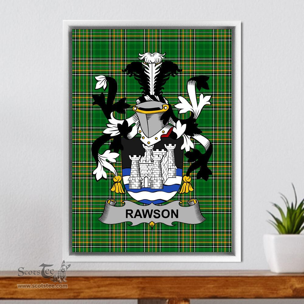 Irish Rawson Coat of Arms Family Crest Ireland Framed Canvas Print Irish National Tartan