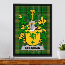 Irish Sheridan Coat of Arms Family Crest Ireland Framed Canvas Print Irish National Tartan