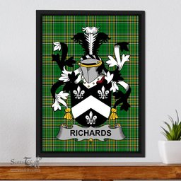Irish Richards Coat of Arms Family Crest Ireland Framed Canvas Print Irish National Tartan