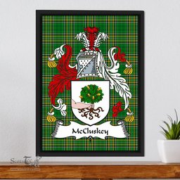 Irish McCluskey Coat of Arms Family Crest Ireland Framed Canvas Print Irish National Tartan